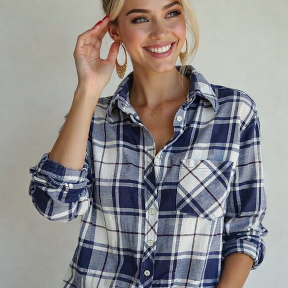 Wilfred Tops - 100% cotton Wilfred Free (Aritzia) Plaid Button-Up Shirt, Oversized for XS